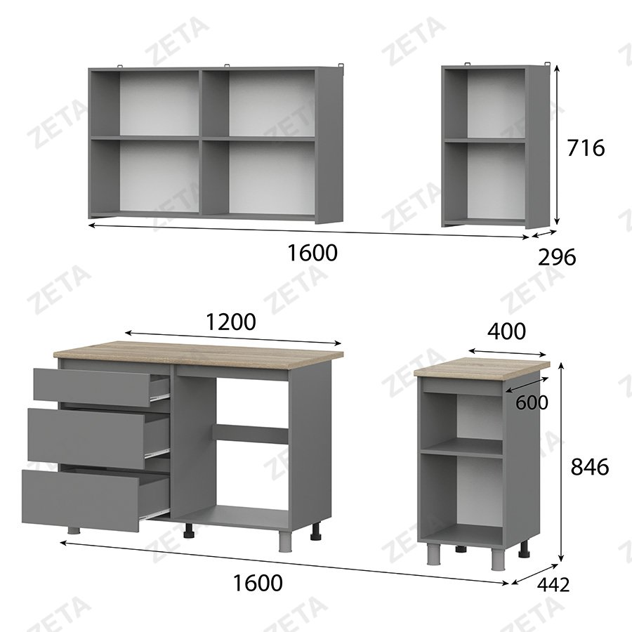 Кухонный гарнитур "Денвер" (1.6 м) №00-00110843 (графит серый/дуб сонома) (РФ) - изображение 3