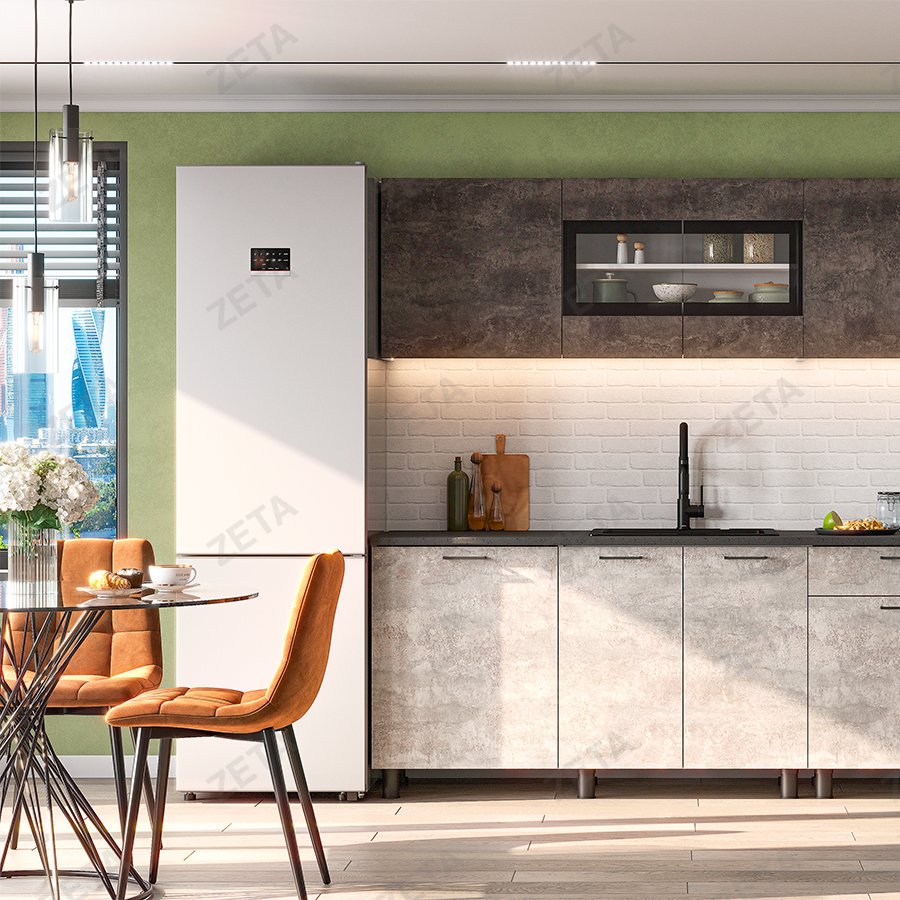 Кухонный гарнитур "КГ- 9" (2.0 м) №00-00112357 (белый цемент/темный цемент/светло-чёрный) (РФ)