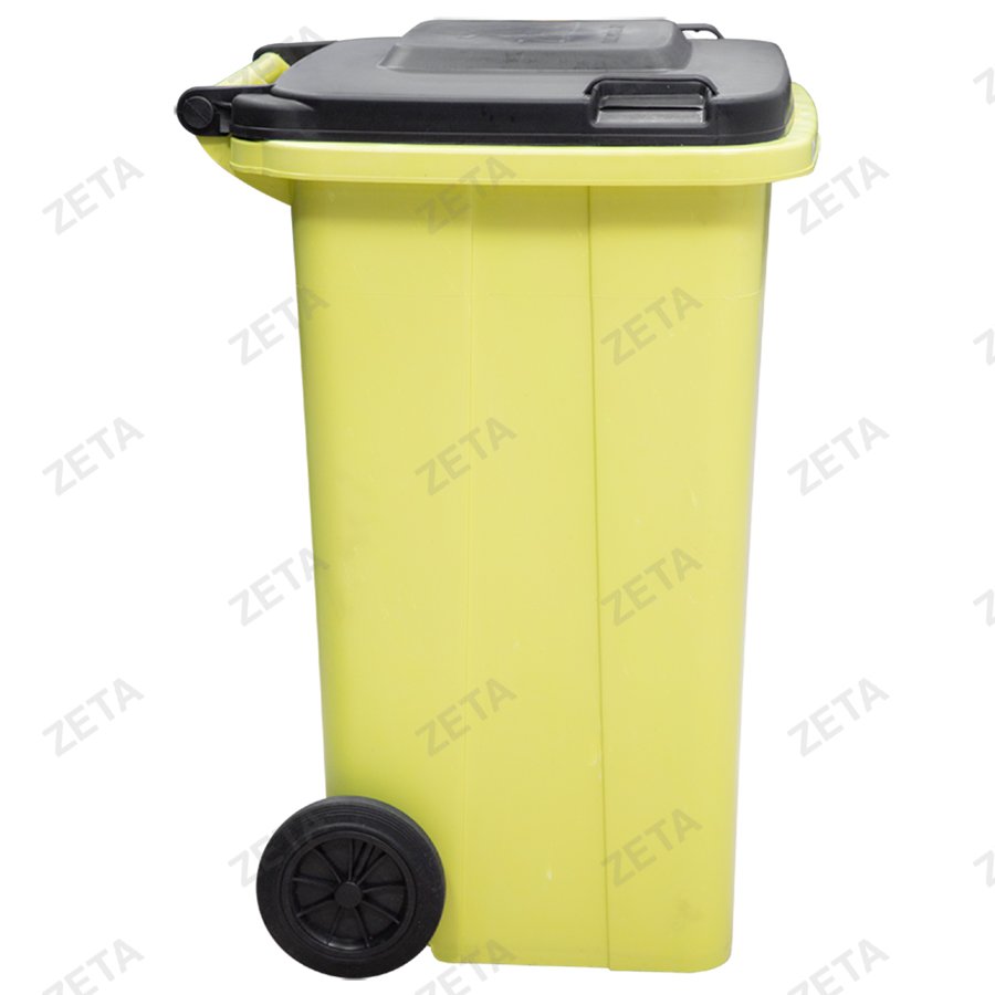 Мусорный бак с крышкой на колёсах, жёлтый с чёрной крышкой (140 л.)