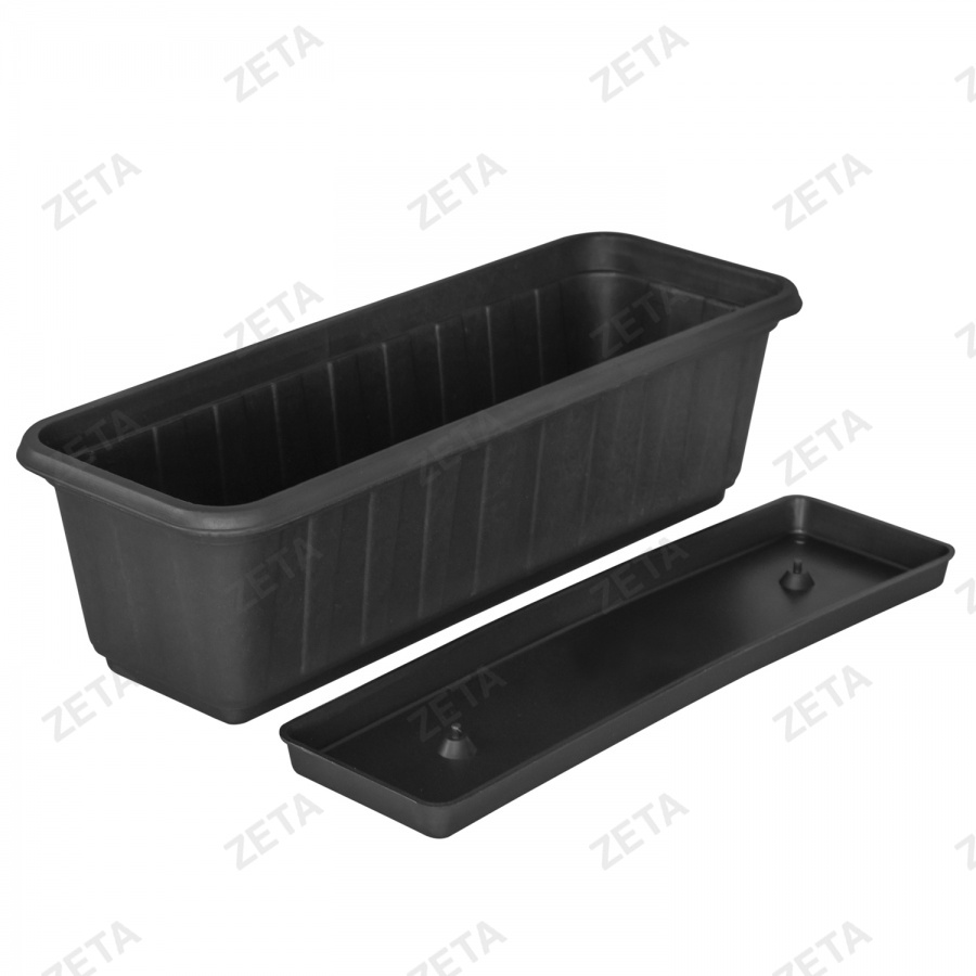 Горшок для цветов прямоугольный с поддоном, чёрный (53 см.)
