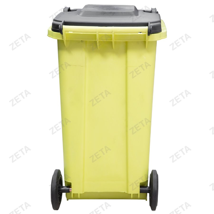 Мусорный бак с крышкой на колёсах, жёлтый с чёрной крышкой (140 л.)