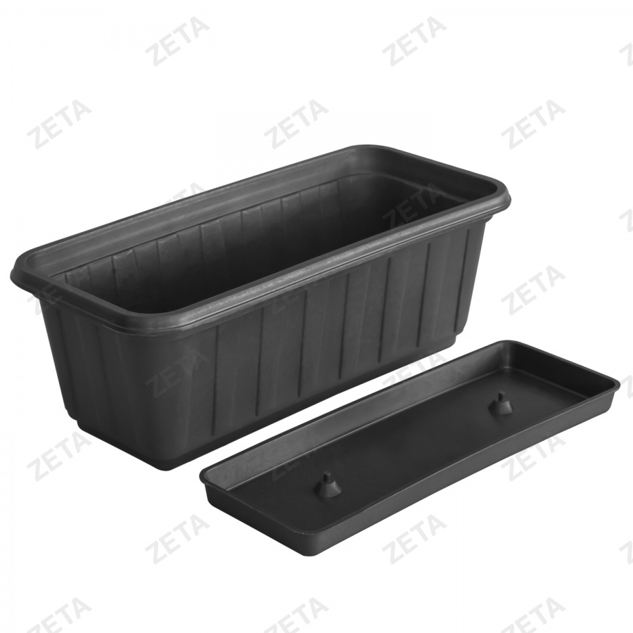 Горшок прямоугольный с поддоном "М", чёрный (43 см)