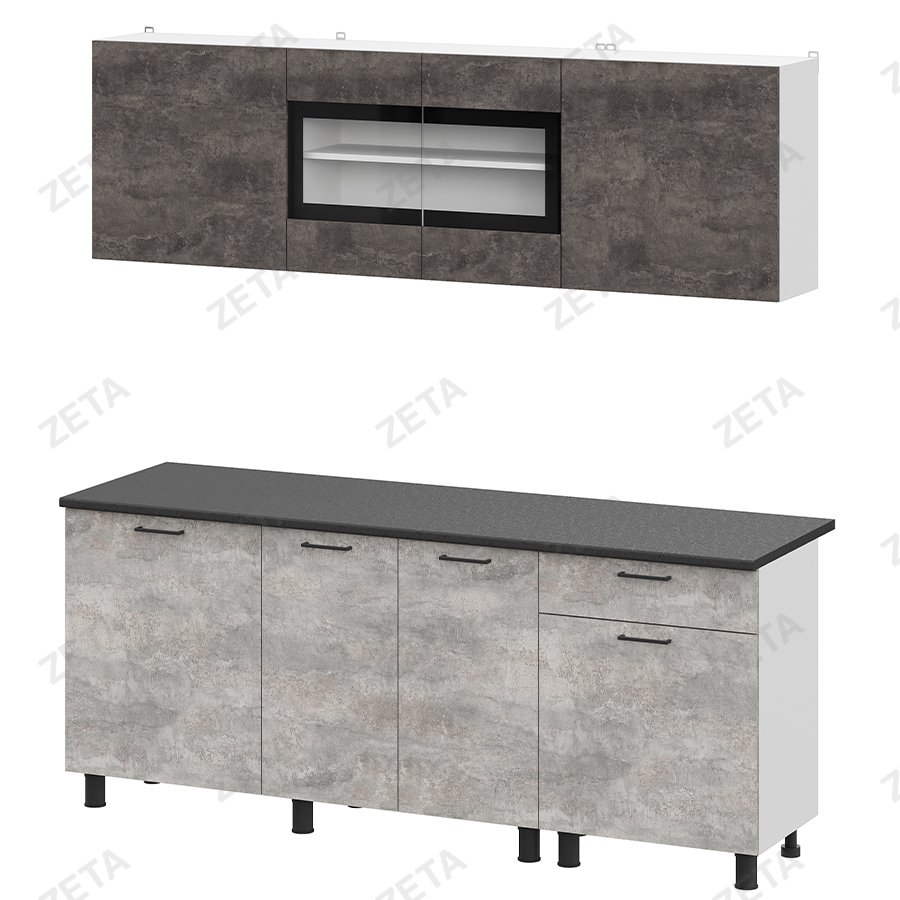 Кухонный гарнитур "КГ- 9" (2.0 м) №00-00112357 (белый цемент/темный цемент/светло-чёрный) (РФ) - изображение 1