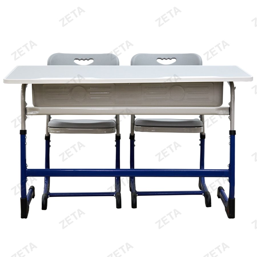 Парта школьная 2-х местная + 2 стула, регулируемая №KZ-025 (серый + синий) (ВИ)