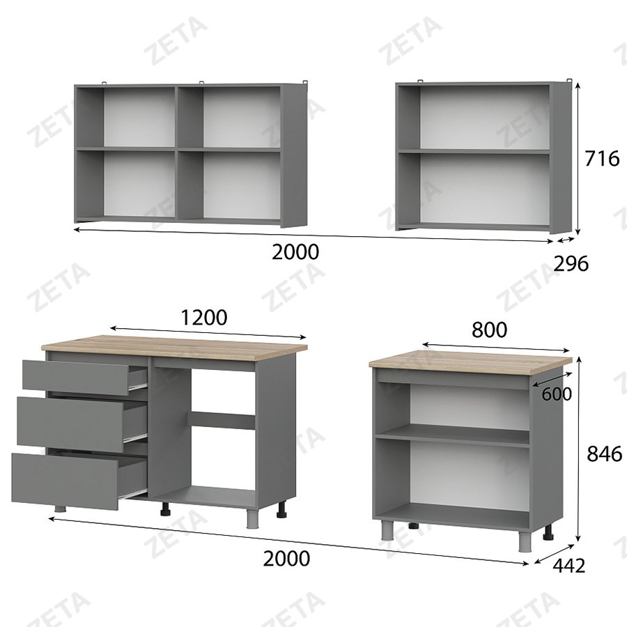 Кухонный гарнитур "Денвер" (2000 мм) №00-00110844 (графит серый/дуб сонома) (РФ) - изображение 3