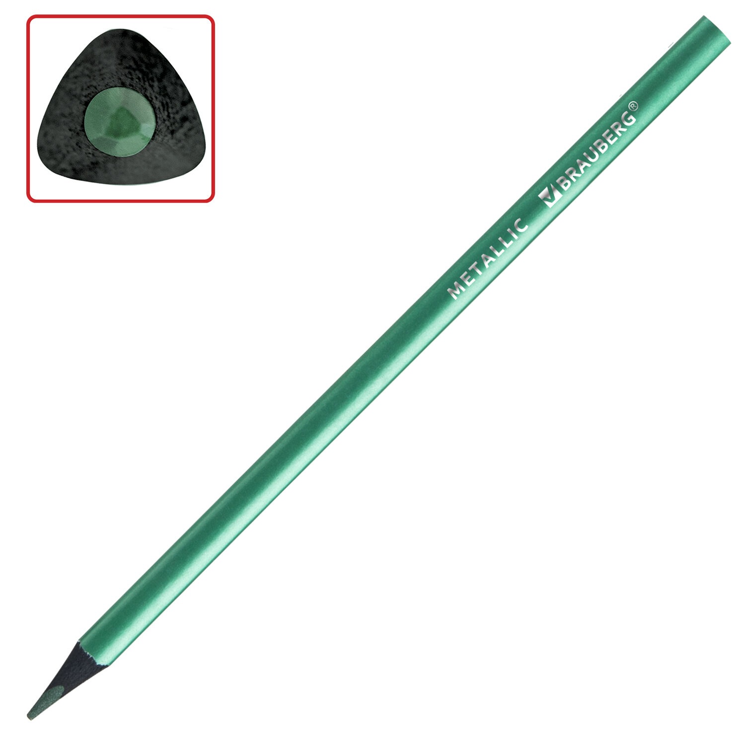 Карандаши цветные BRAUBERG METALLIC, 12 цветов металлик, трехгранные, грифель 3 мм, черное дерево, 1818530