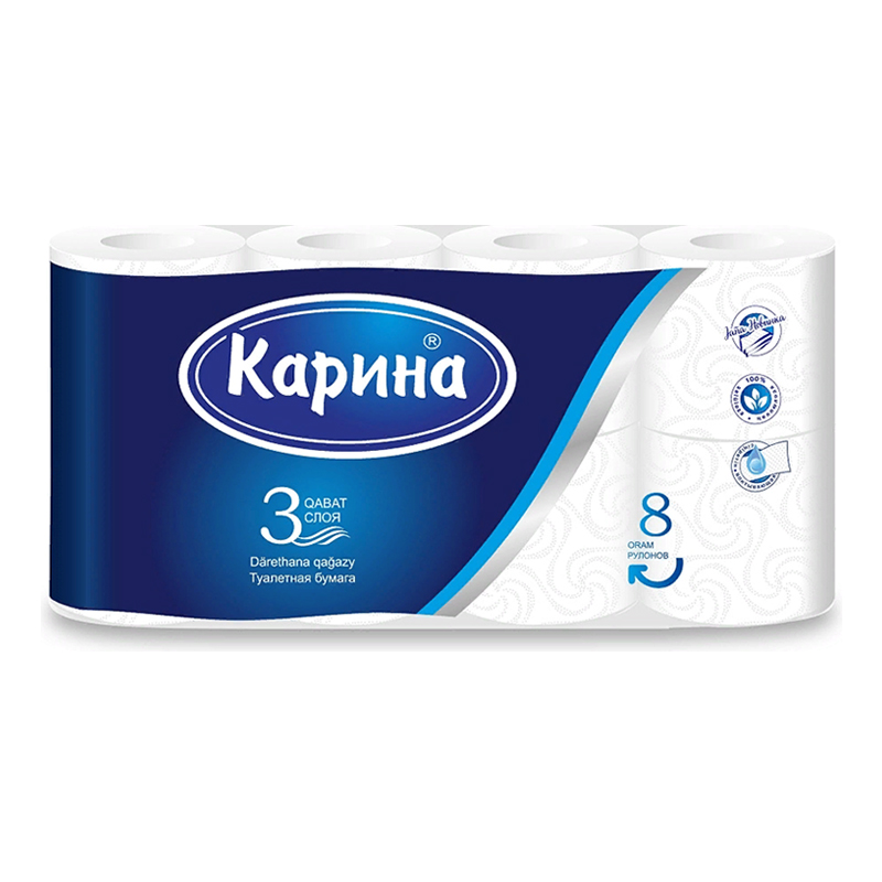 Туалетная бумага Карина 3-х слойная, 8 шт. (белые)