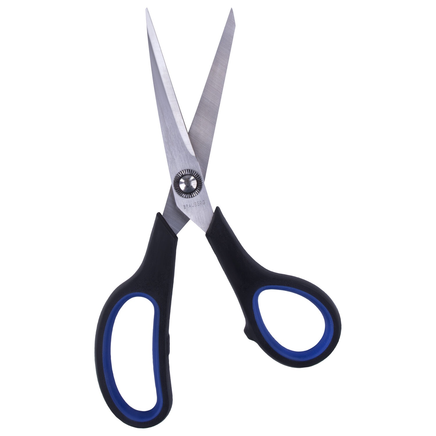 Ножницы BRAUBERG "Soft Grip", 190 мм, черно-синие, резиновые вставки, 3-х сторонняя заточка, 2307620