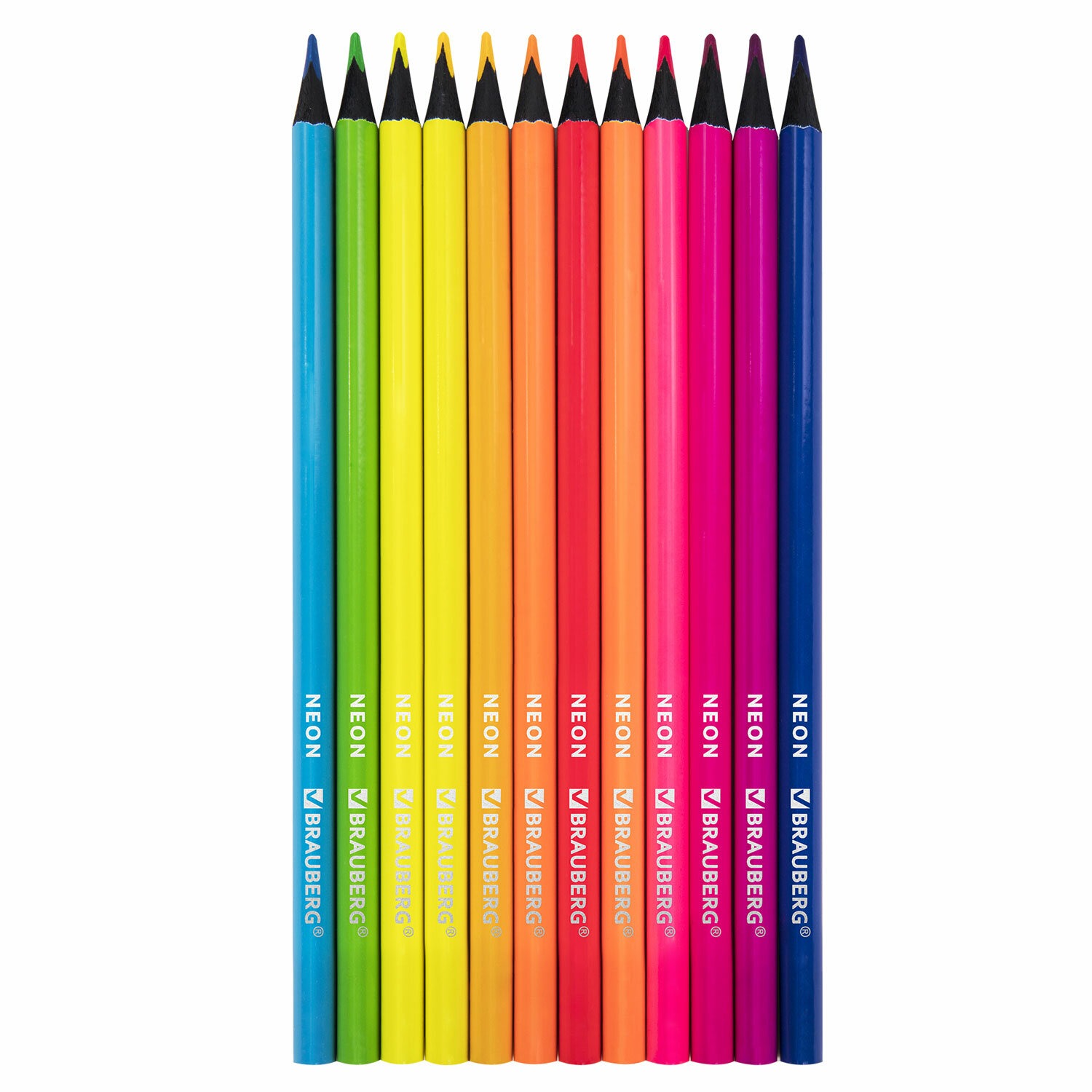 Карандаши цветные BRAUBERG NEON, 12 неоновых цветов, трехгранные, грифель 3 мм, черное дерево, 1818520
