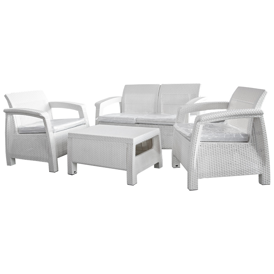 Комплект мебели: диван + 2 кресла + стол, пластик Rattan №205 (И-HB)