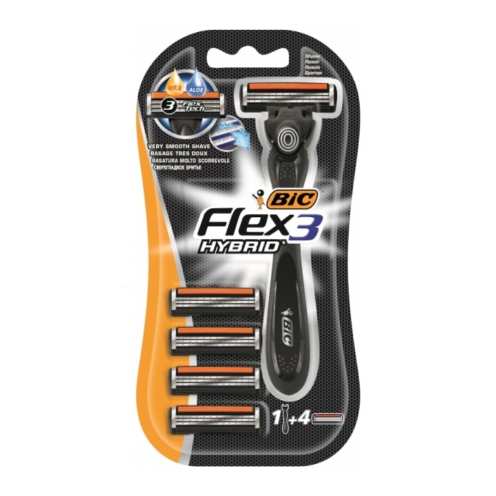 Станок для бритья "Bic Flex 3 Hybrid" с 4 сменными кассетами