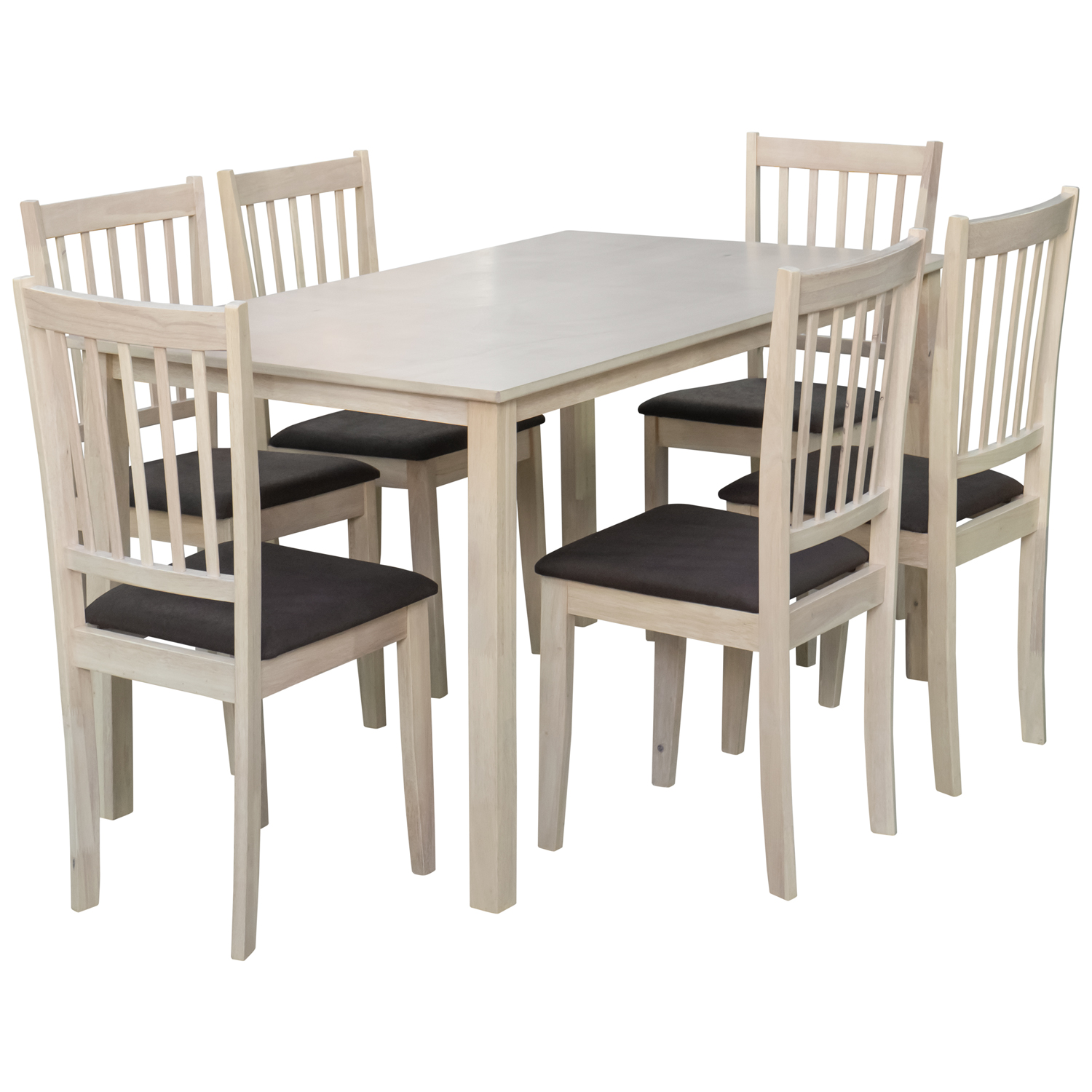 Комплект мебели: стол + 6 стульев №B2 (выбеленный/темно-коричневый) (Малайзия)