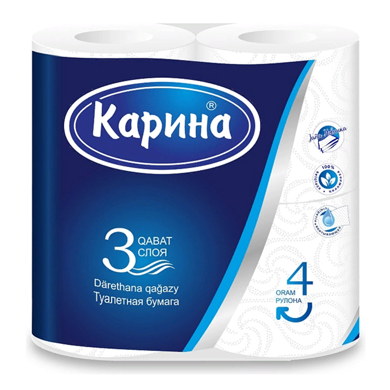 Туалетная бумага Карина 3-х слойная, 4 шт. (белые)