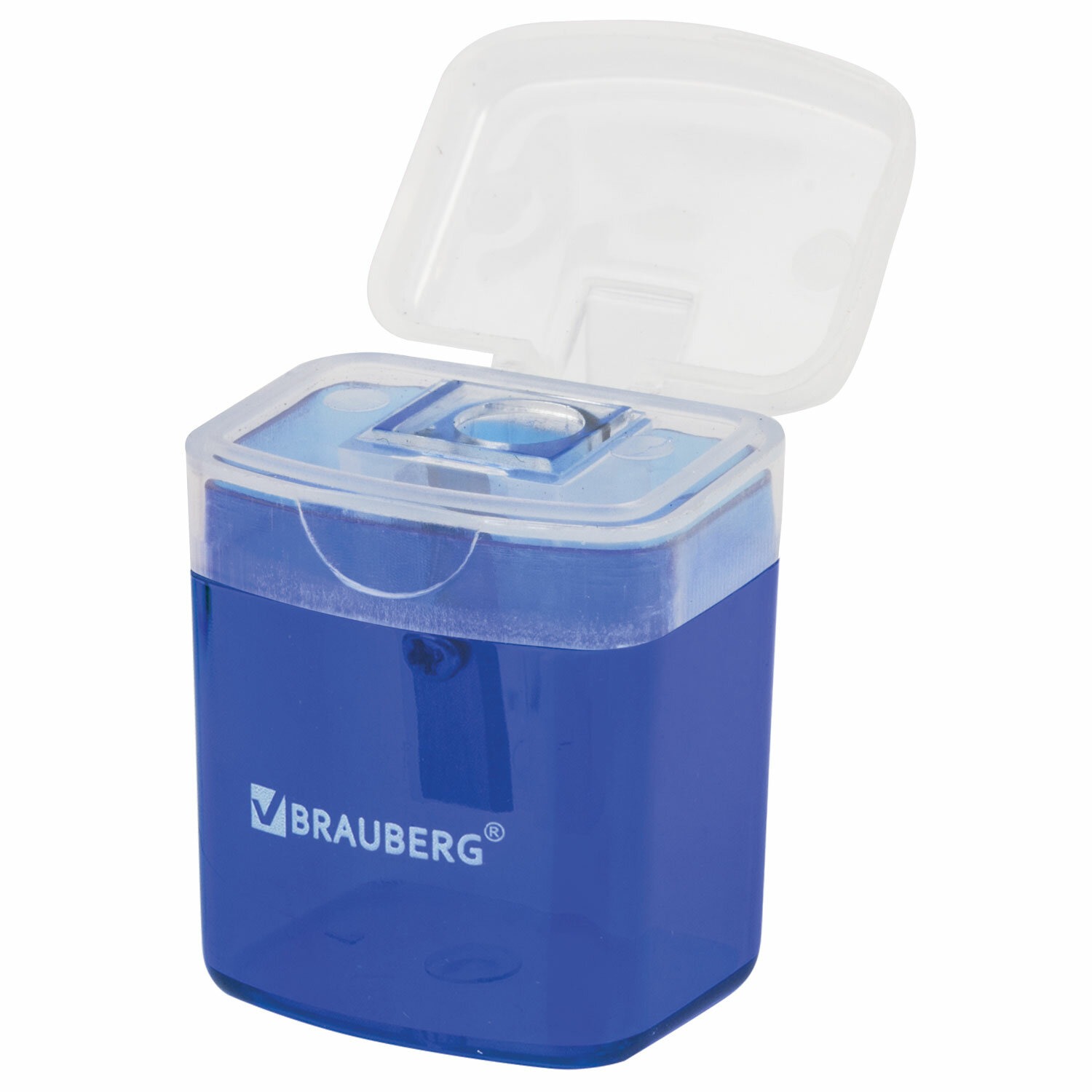 Точилка BRAUBERG "OfficeBox", с контейнером и крышкой, прямоугольная, в упаковке с подвесом, ассорти, 2224941