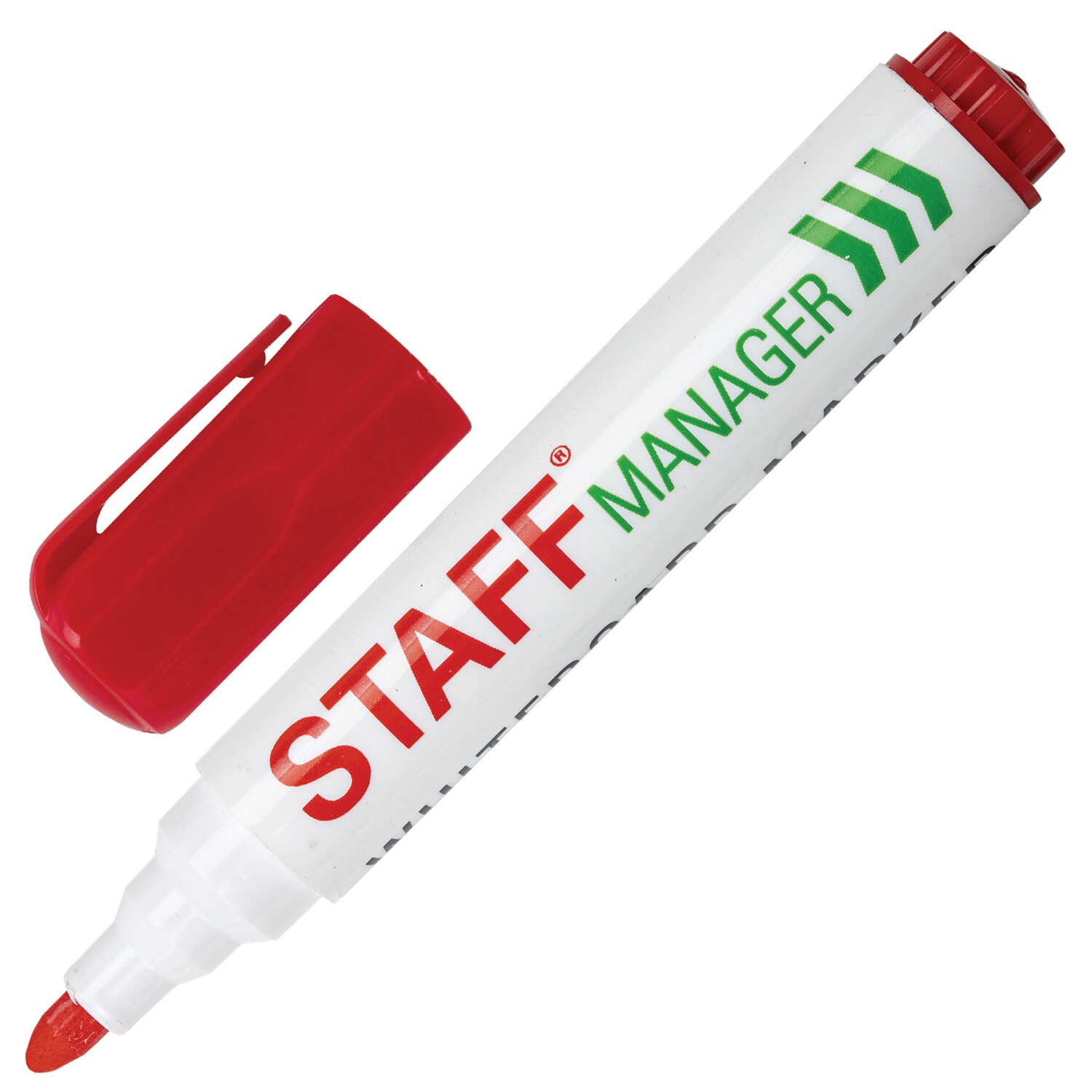 Маркер стираемый для белой доски КРАСНЫЙ, STAFF "Manager" WBM-491, 5 мм, с клипом, 151493