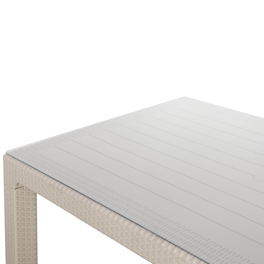 Стoл под ротанг со стеклом Rattan (белый) (Besa-Турция)1