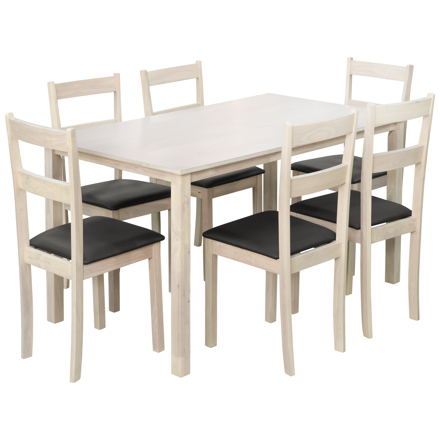 Комплект мебели: стол + 6 стульев №B1 (выбеленный/черный) (Малайзия)