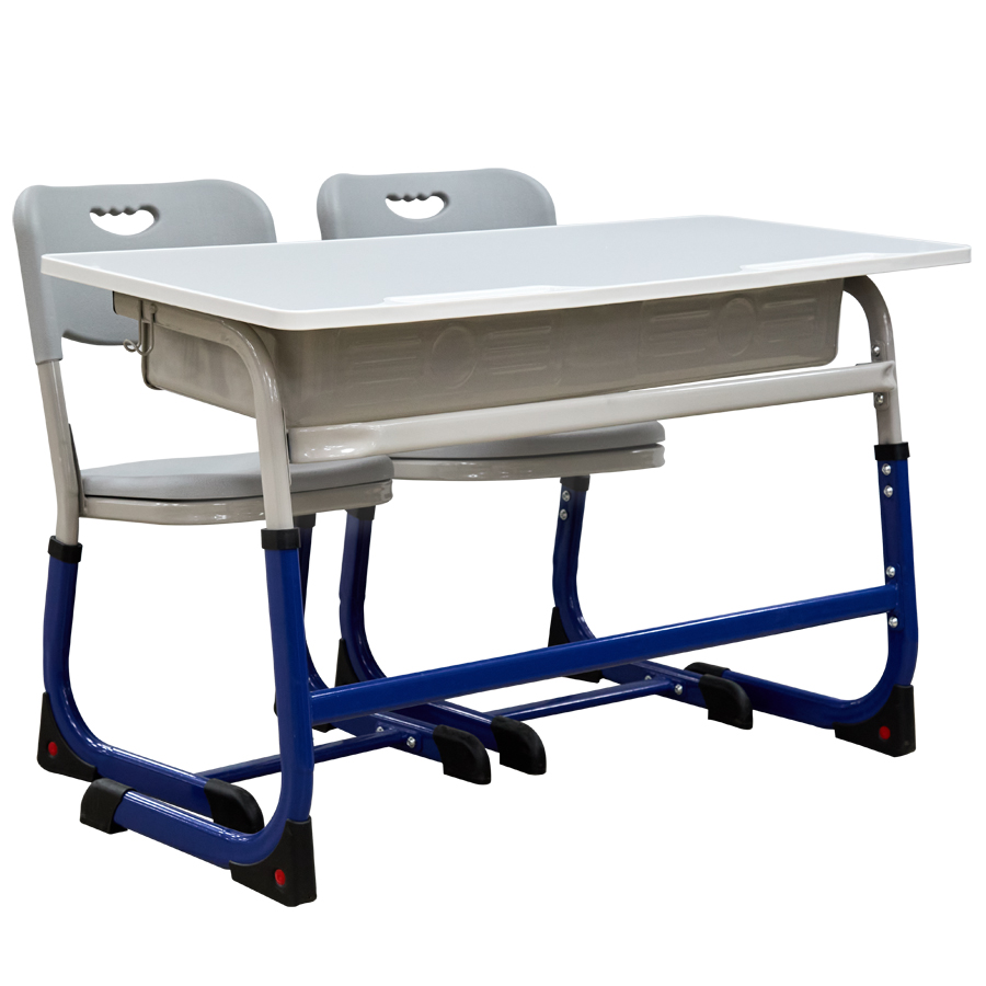 Парта школьная 2-х местная + 2 стула, регулируемая №KZ-025 (серый + синий) (ВИ)