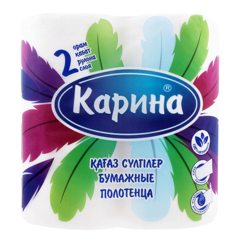Бумажные полотенца Карина "Перья", 2-х слойная, 2 шт. (белые)