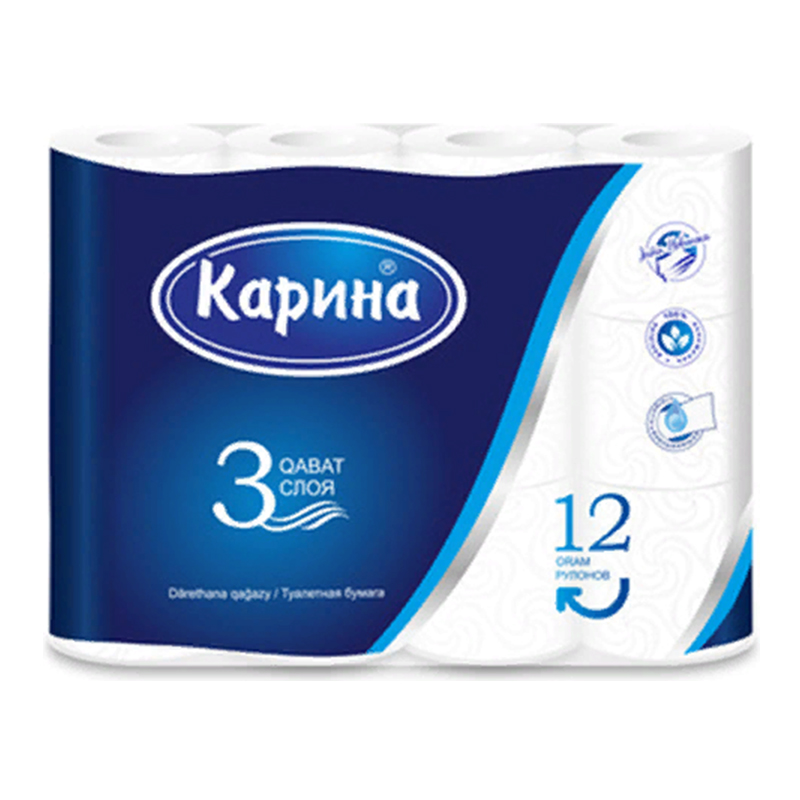 Туалетная бумага Карина 3-х слойная, 12 шт. (белые)