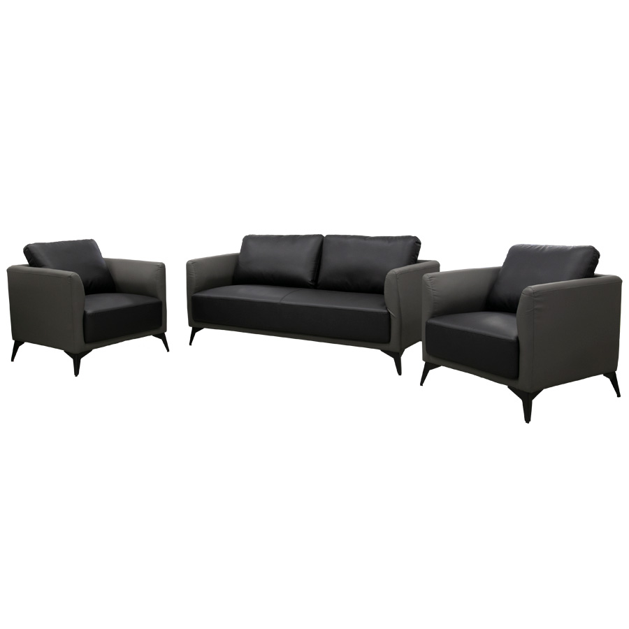 Комплект мебели: диван + 2 кресла №SF-077 (чёрный/серый) (ВИ)