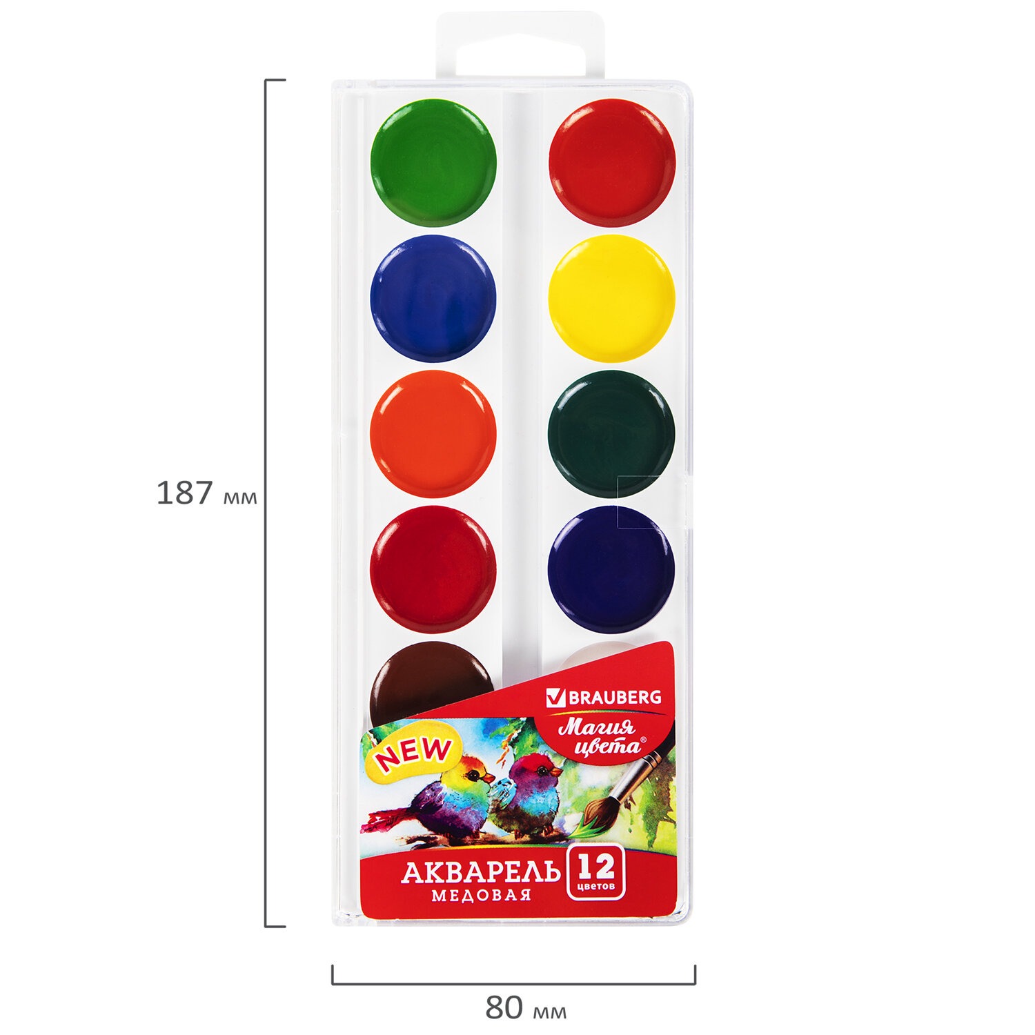 Краски акварельные BRAUBERG "МАГИЯ ЦВЕТА NEW", медовые, 12 цветов, круглые кюветы, 1922861