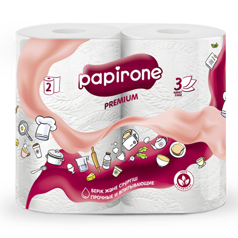 Бумажные полотенца Papirone "Premium", 3-х слойная, 2 шт. (белые)